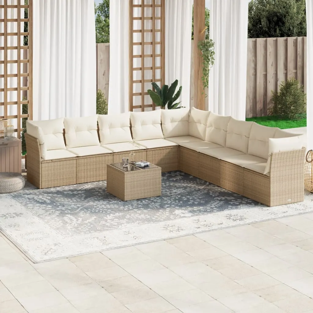 vidaXL Set Divano da Giardino 10 pz con Cuscini Beige in Polyrattan