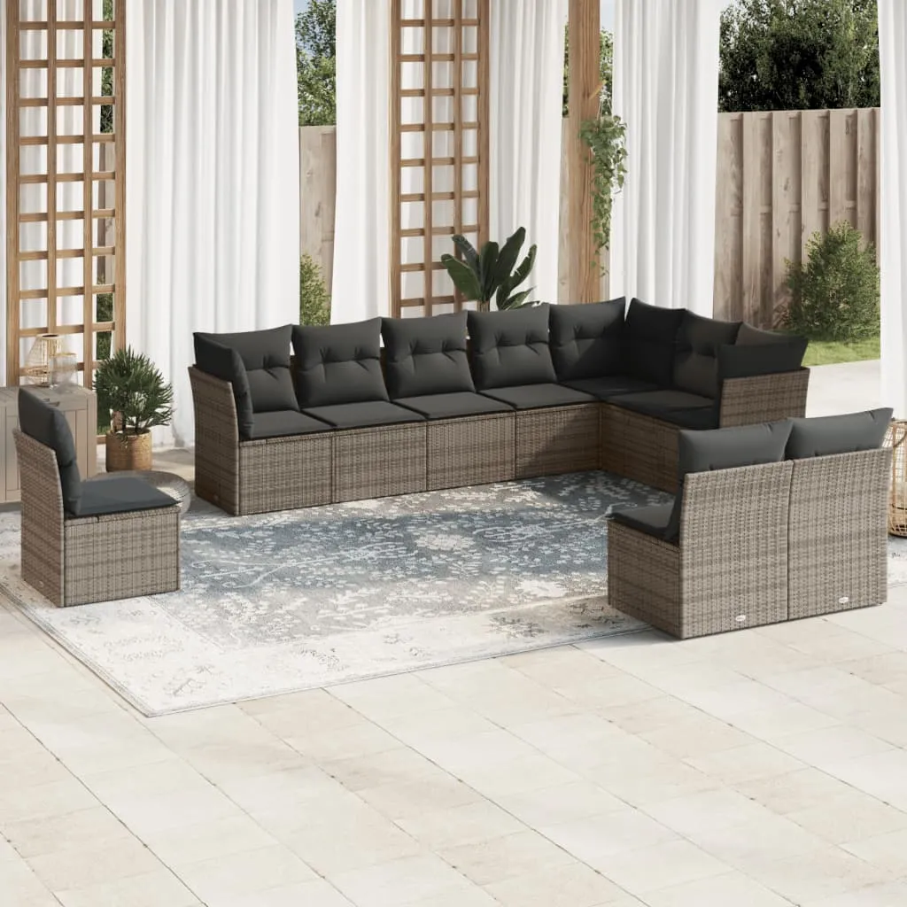 vidaXL Set Divano da Giardino 10 pz con Cuscini Grigio in Polyrattan