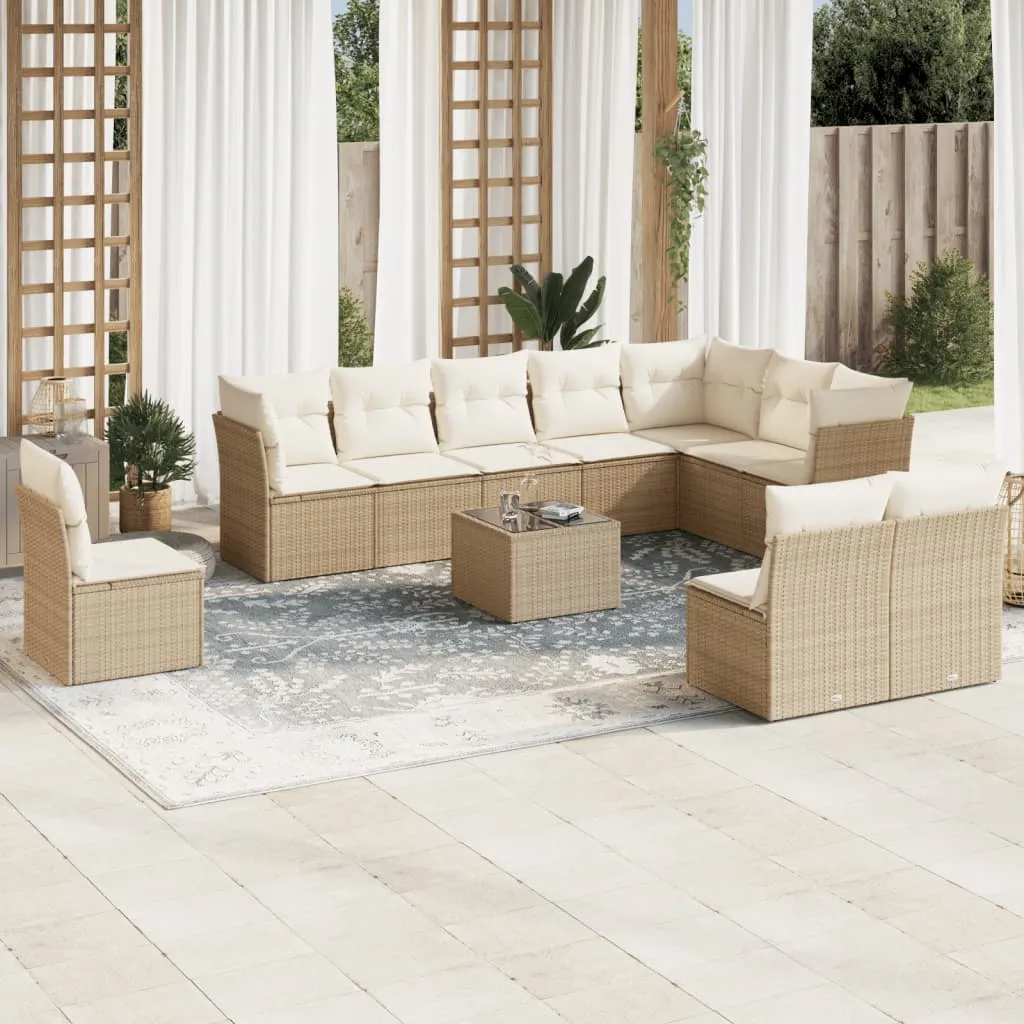 vidaXL Set Divani da Giardino 11 pz con Cuscini Beige in Polyrattan