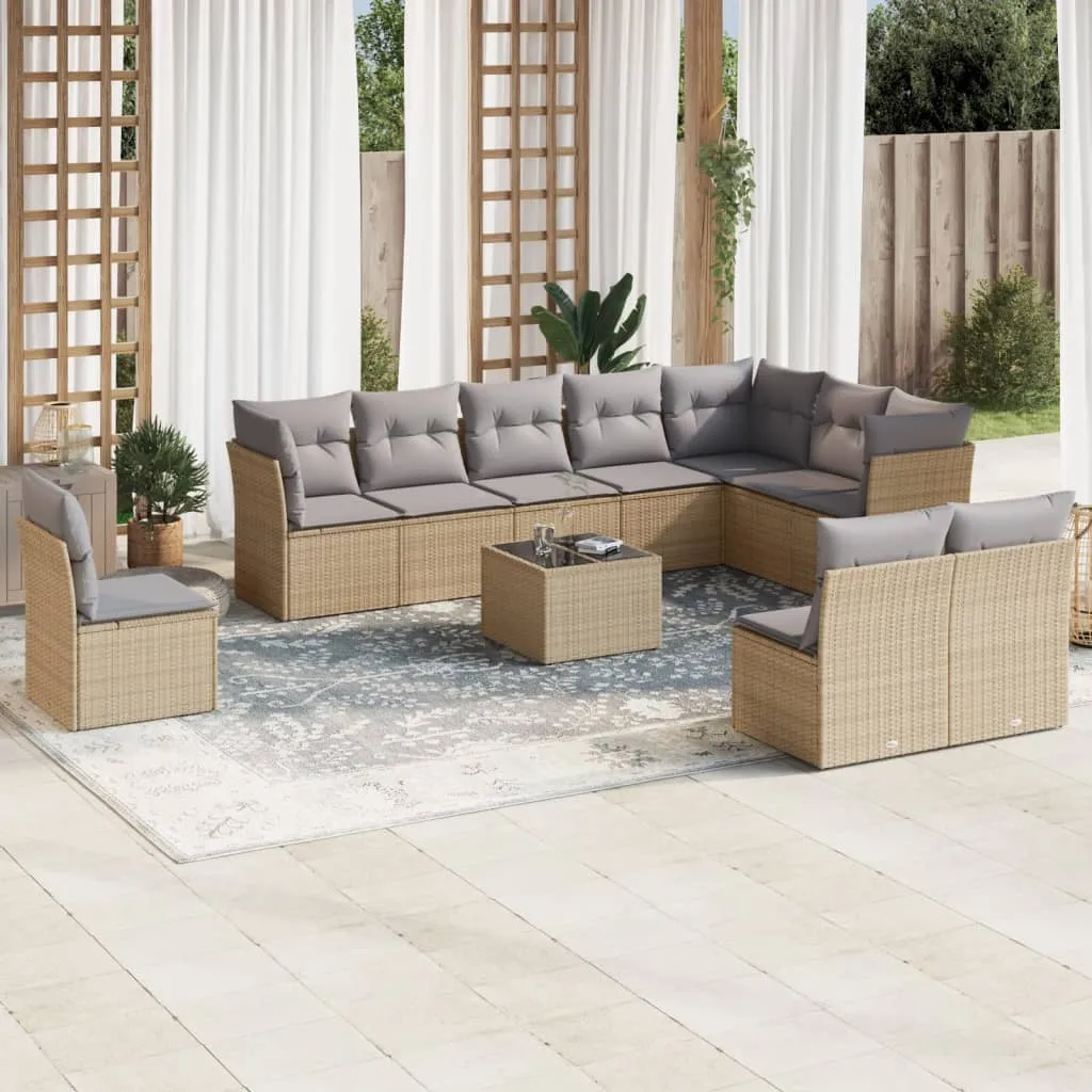 vidaXL Set Divani da Giardino 11 pz con Cuscini Beige in Polyrattan