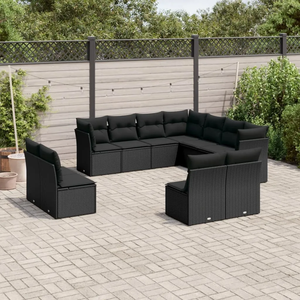 vidaXL Set Divani da Giardino 11 pz con Cuscini in Polyrattan Nero