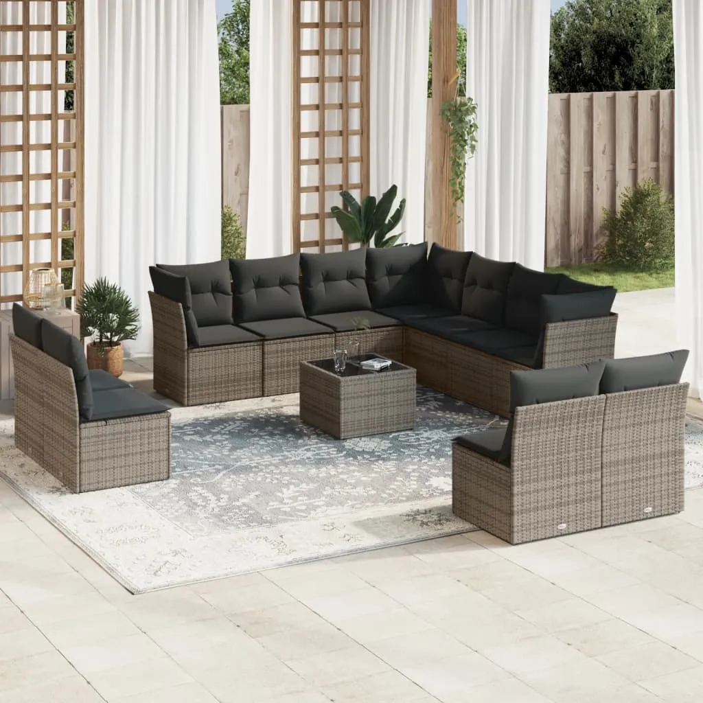 vidaXL Set Divani da Giardino 12 pz con Cuscini Grigio in Polyrattan