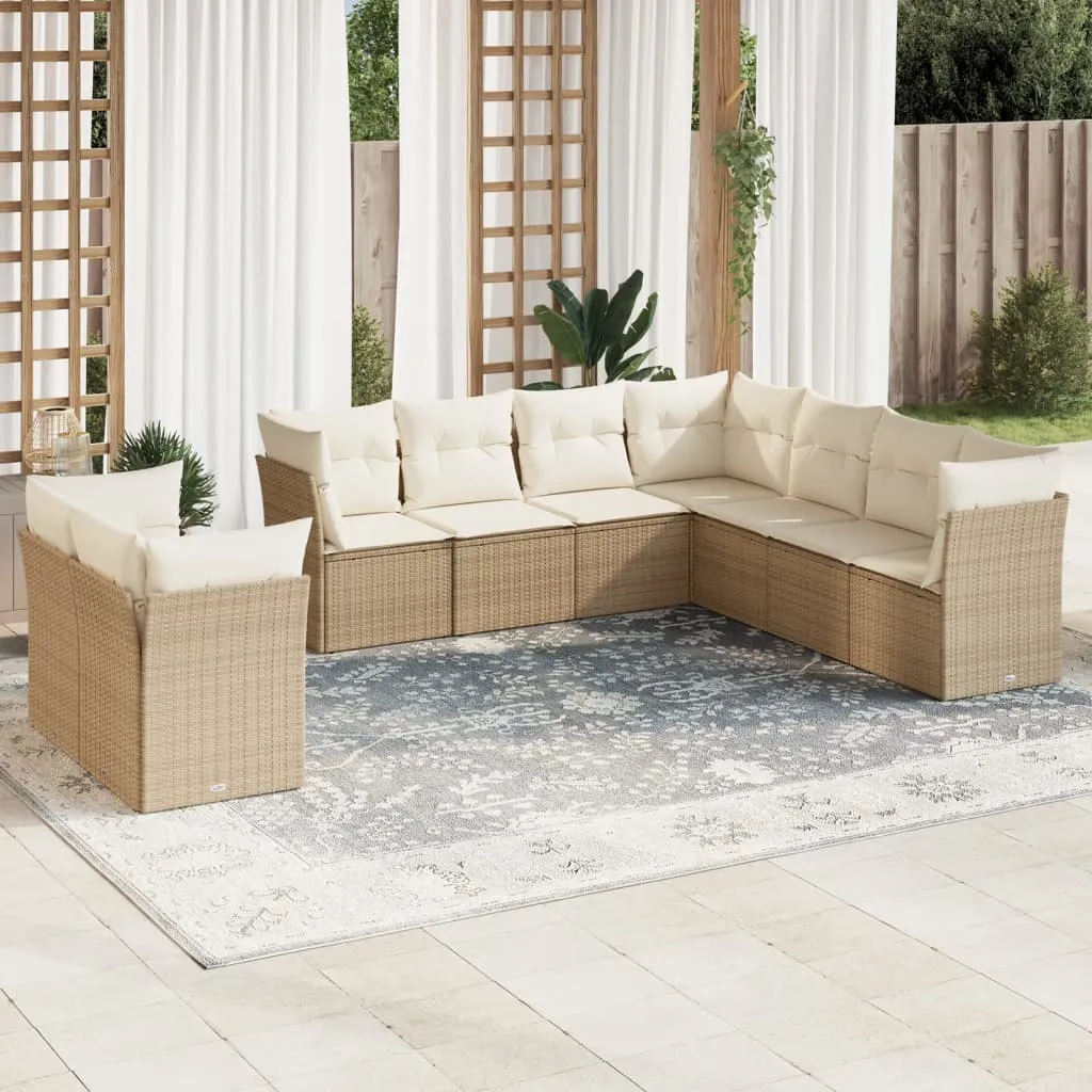 vidaXL Set Divano da Giardino 9 pz con Cuscini Beige in Polyrattan