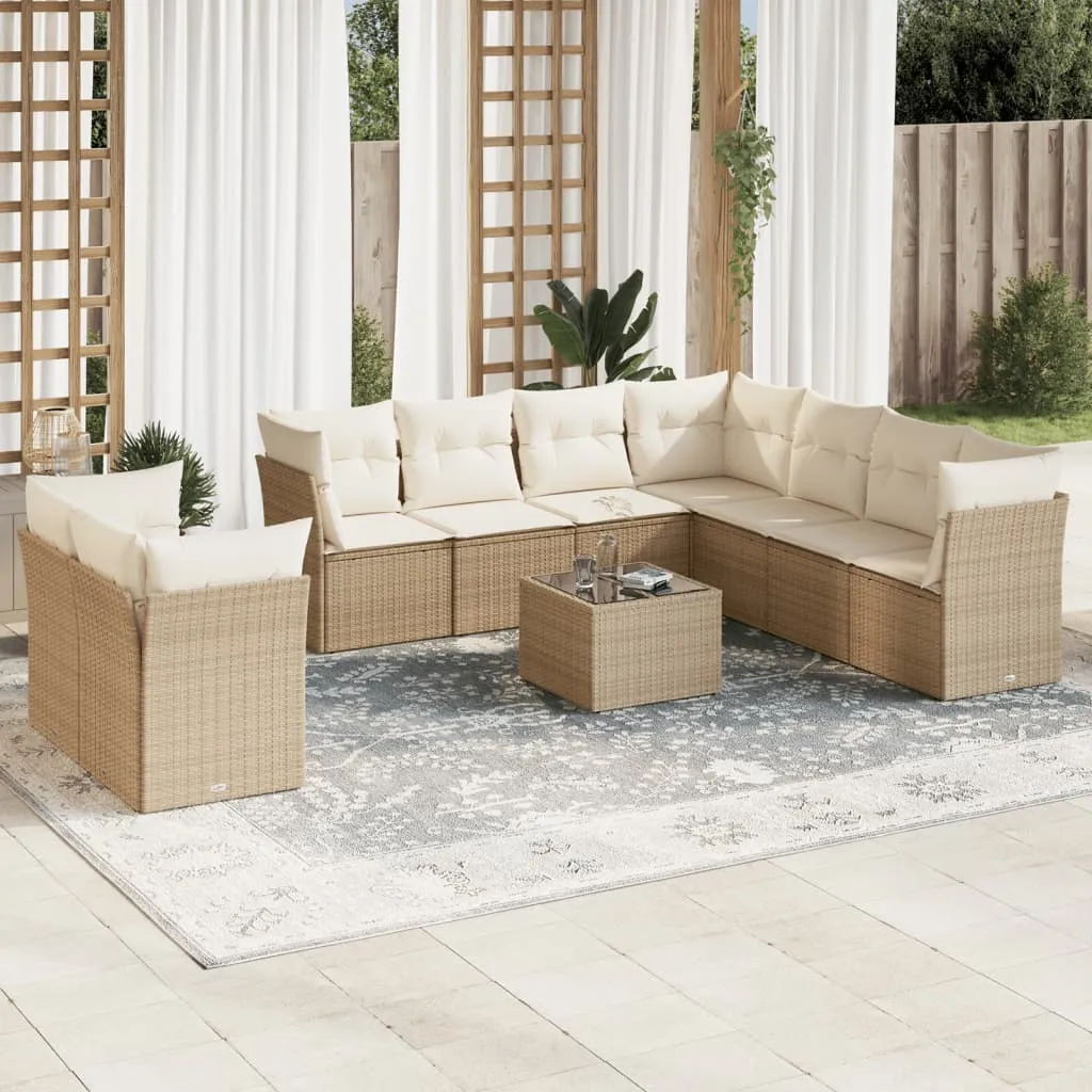 vidaXL Set Divano da Giardino 10 pz con Cuscini Beige in Polyrattan