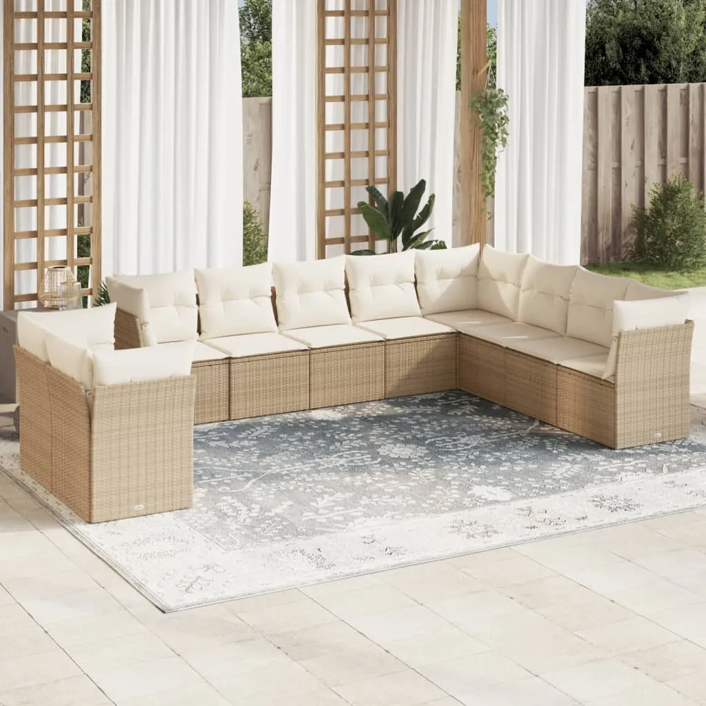 vidaXL Set Divano da Giardino 10 pz con Cuscini Beige in Polyrattan