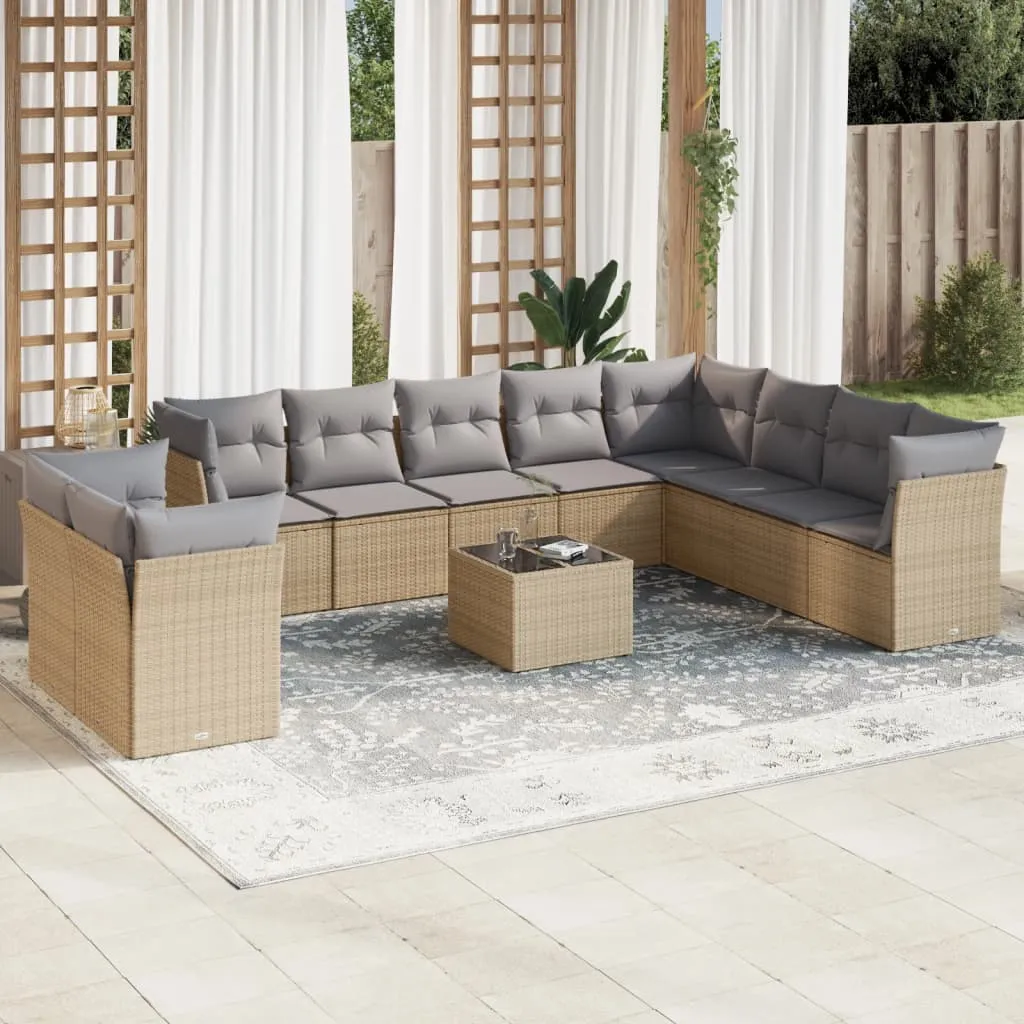 vidaXL Set Divani da Giardino 11 pz con Cuscini Beige in Polyrattan