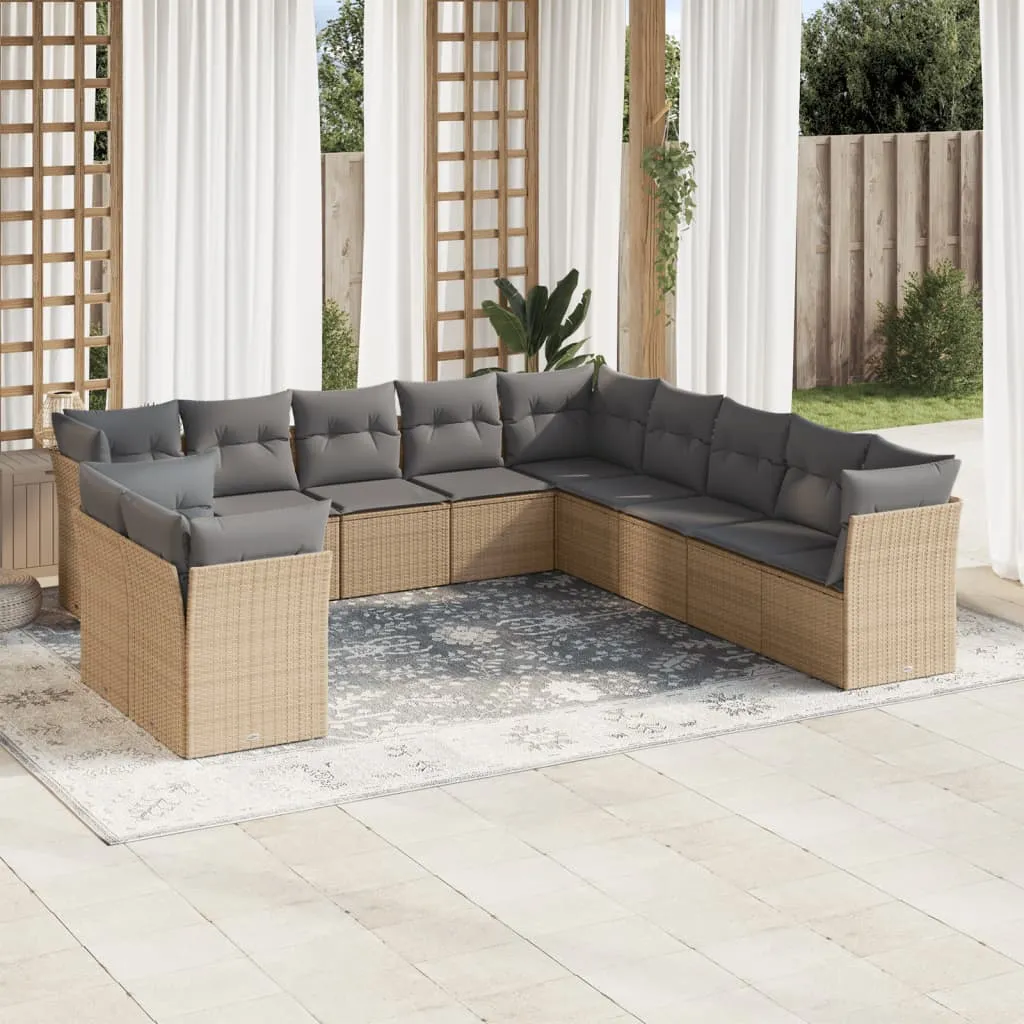 vidaXL Set Divani da Giardino 11 pz con Cuscini Beige in Polyrattan