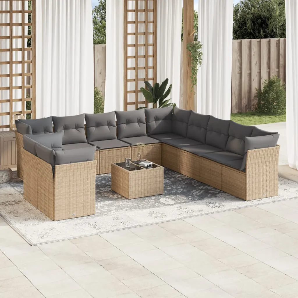 vidaXL Set Divani da Giardino 12 pz con Cuscini Beige in Polyrattan