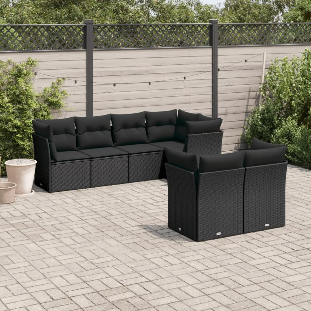 vidaXL Set Divani da Giardino con Cuscini 7pz Nero Polyrattan