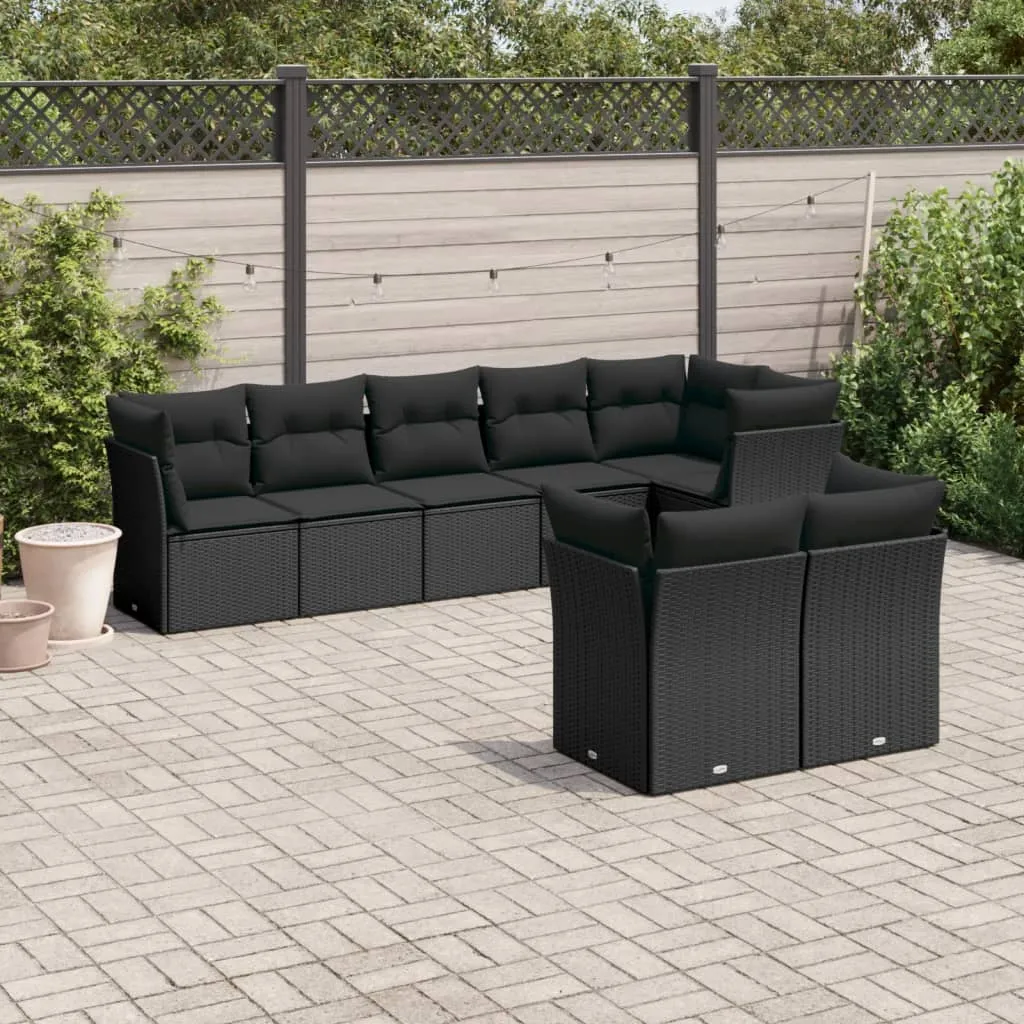 vidaXL Set Divani da Giardino con Cuscini 8 pz Nero in Polyrattan