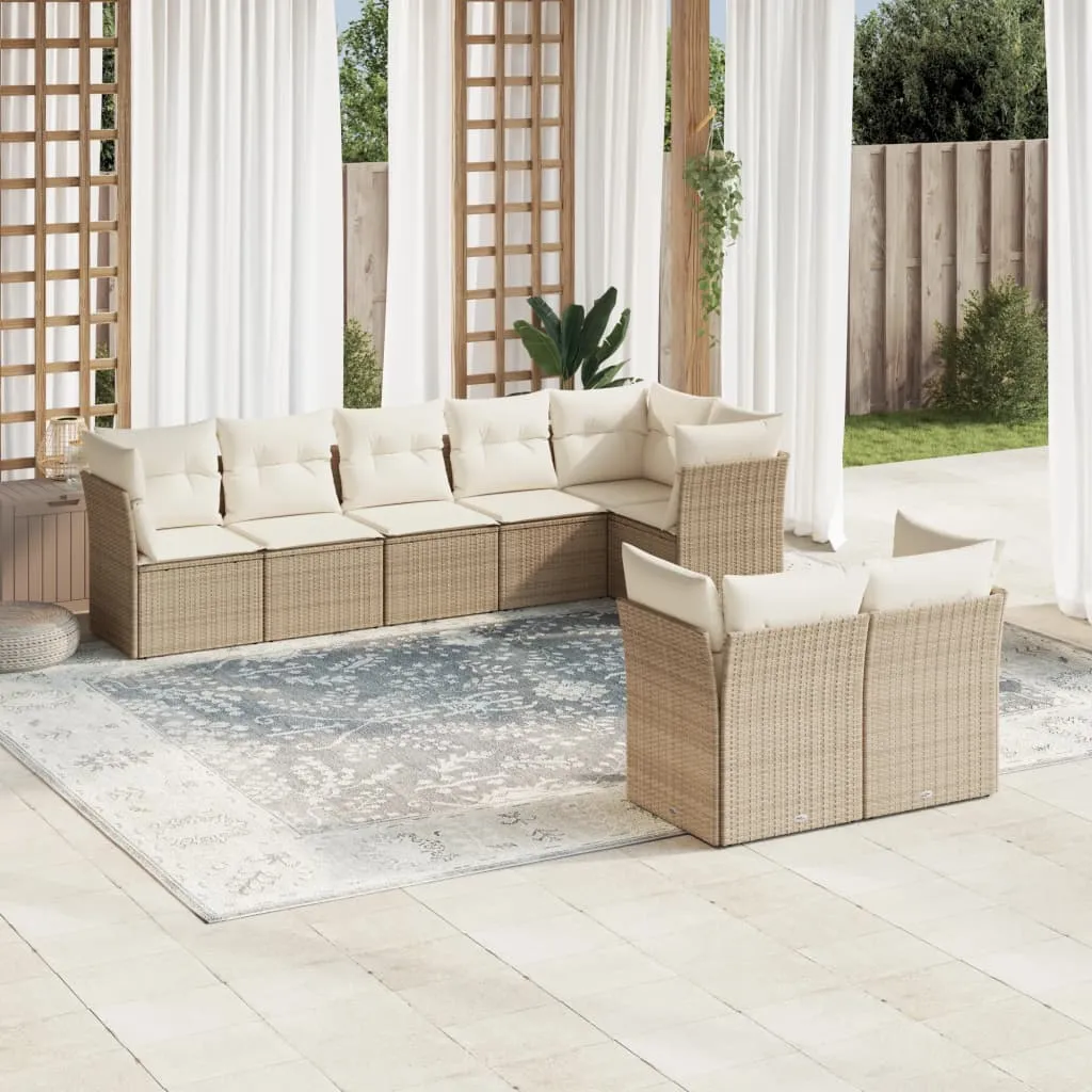 vidaXL Set Divano da Giardino 8 pz con Cuscini Beige in Polyrattan