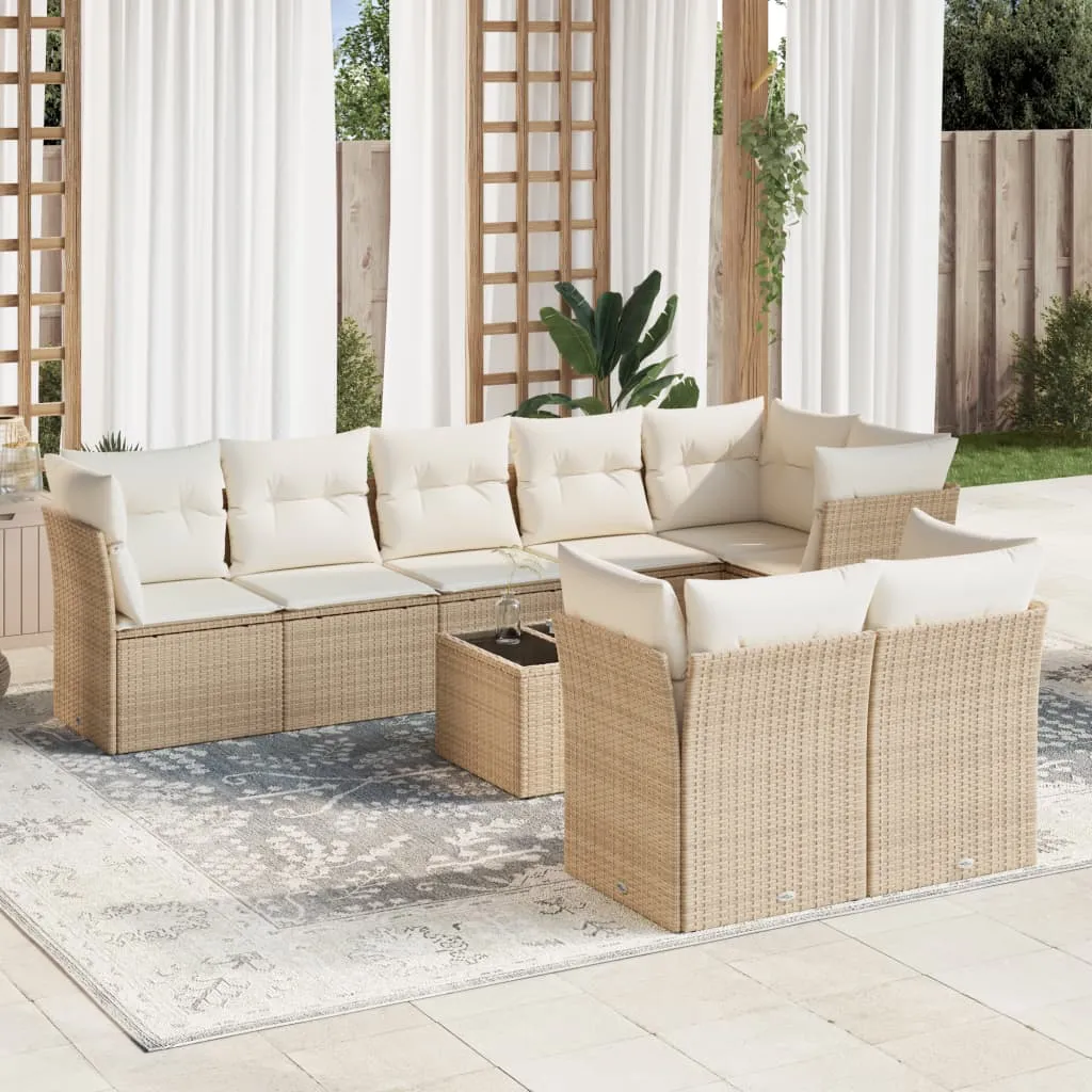 vidaXL Set Divano da Giardino 9 pz con Cuscini Beige in Polyrattan