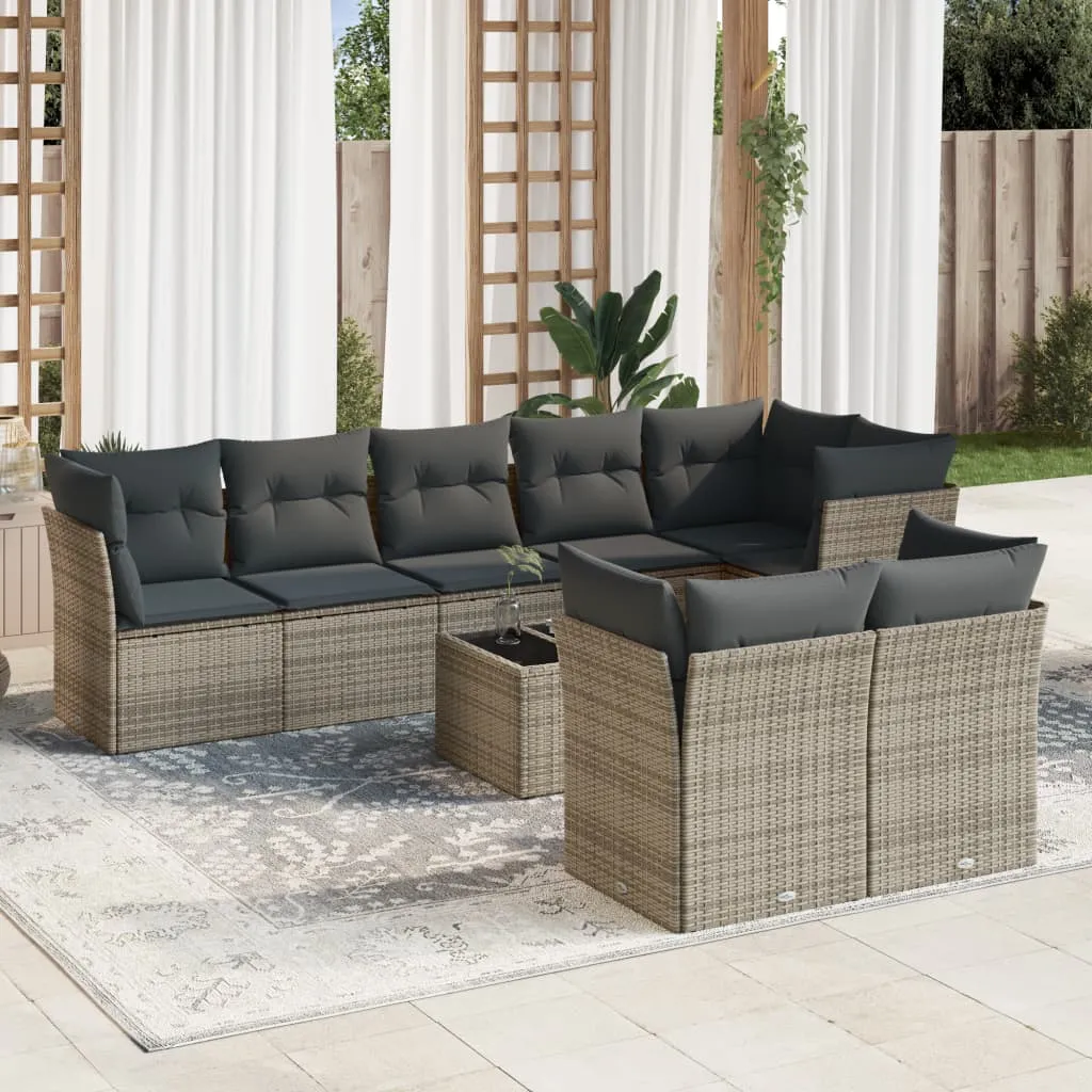 vidaXL Set Divano da Giardino 9 pz con Cuscini Grigio in Polyrattan