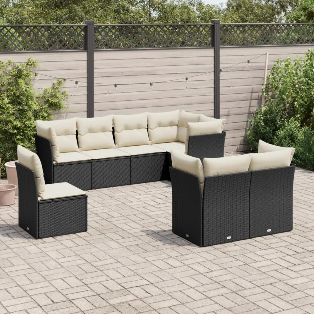 vidaXL Set Divani da Giardino con Cuscini 8 pz Nero in Polyrattan