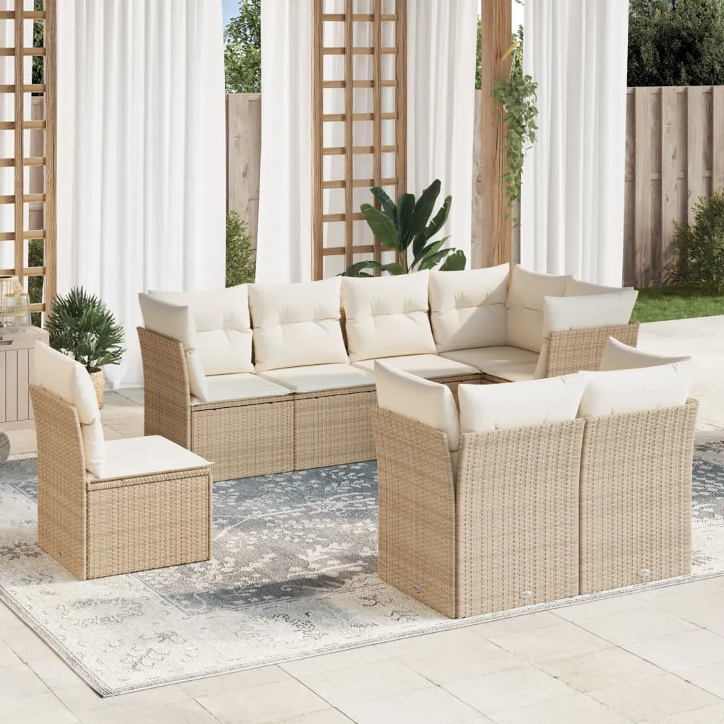 vidaXL Set Divano da Giardino 8 pz con Cuscini Beige in Polyrattan