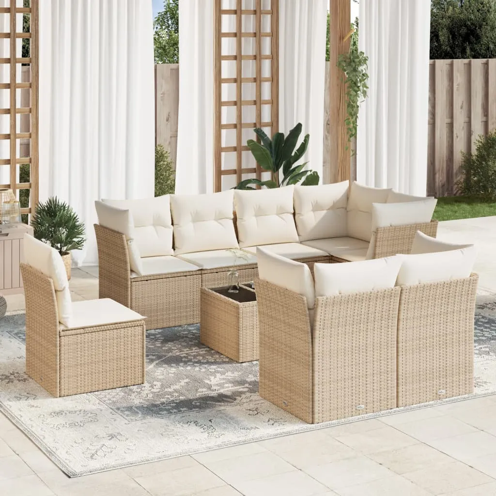 vidaXL Set Divano da Giardino 9 pz con Cuscini Beige in Polyrattan