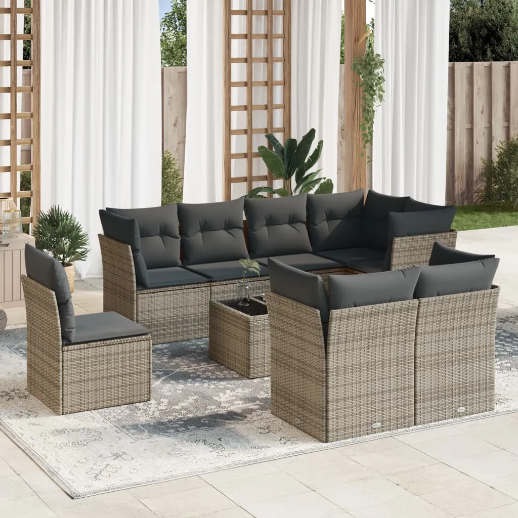 vidaXL Set Divano da Giardino 9 pz con Cuscini Grigio in Polyrattan