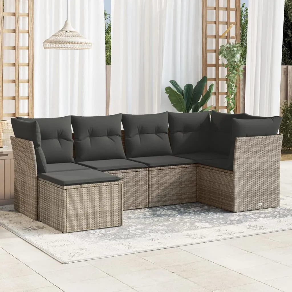 vidaXL Set Divano da Giardino 6 pz con Cuscini Grigio in Polyrattan