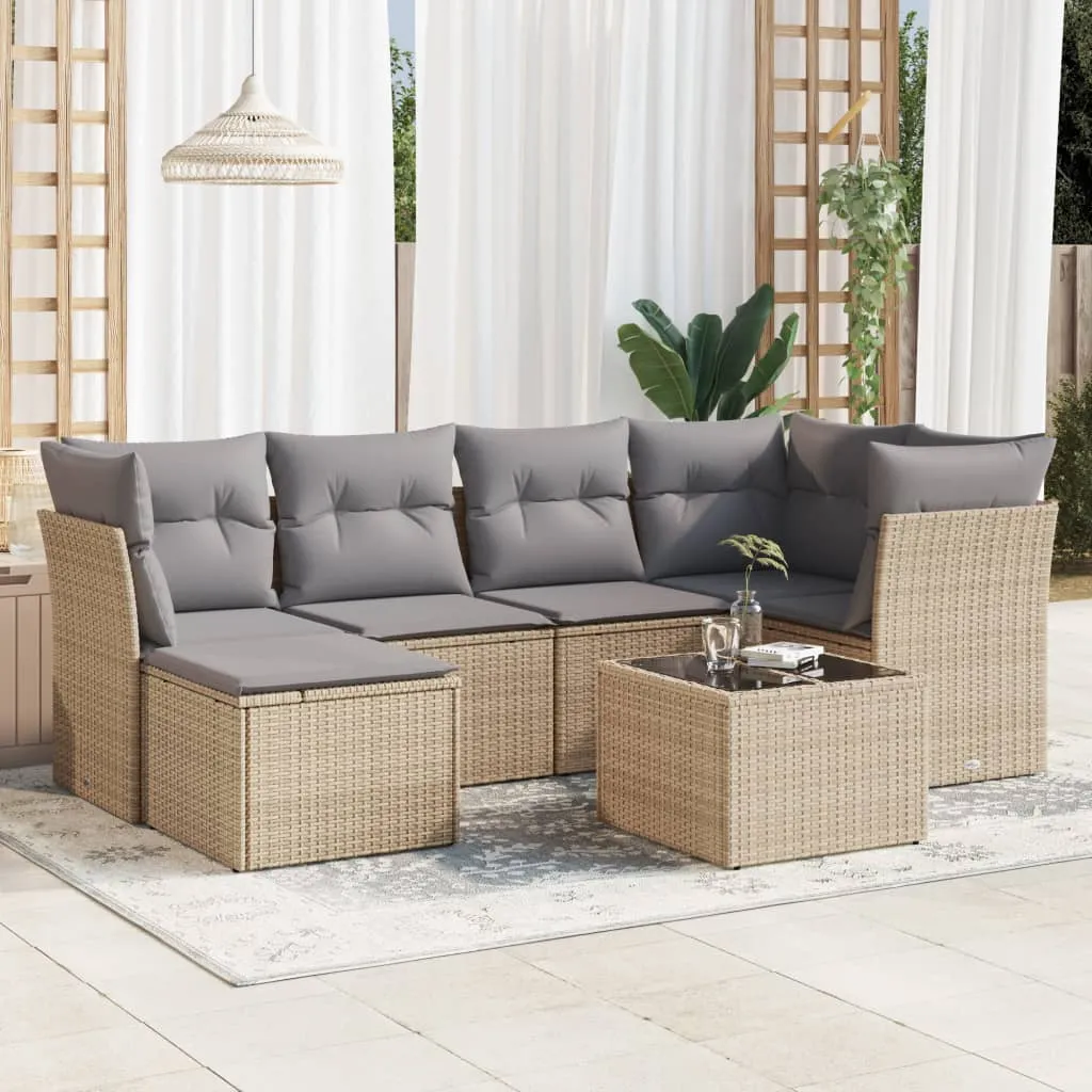 vidaXL Set Divani da Giardino 7 pz con Cuscini Beige in Polyrattan