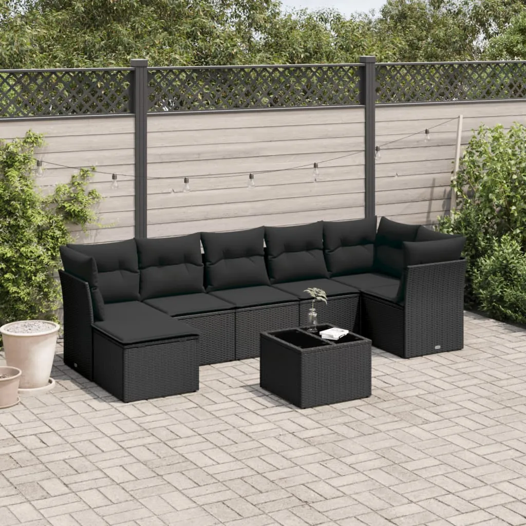 vidaXL Set Divani da Giardino con Cuscini 8 pz Nero in Polyrattan