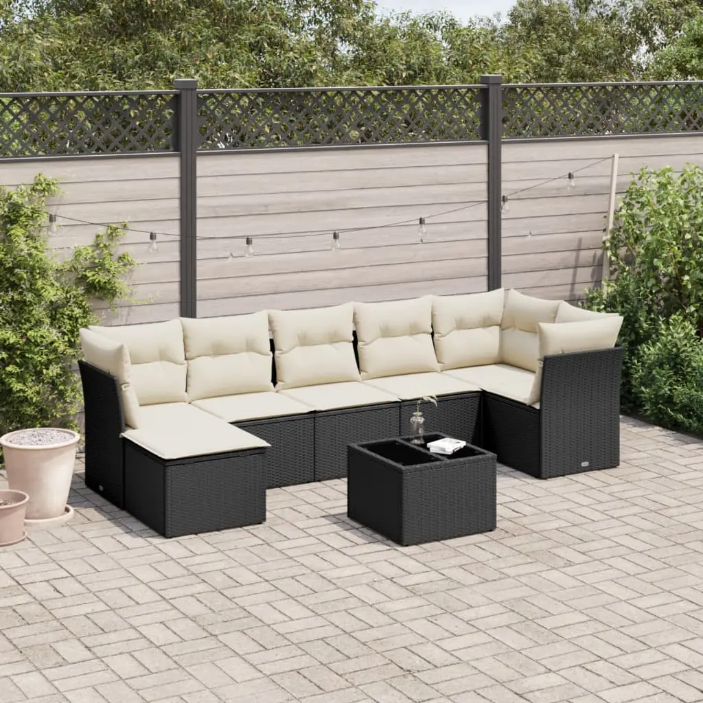 Set Divani da Giardino con Cuscini 8 pz Nero in Polyrattan