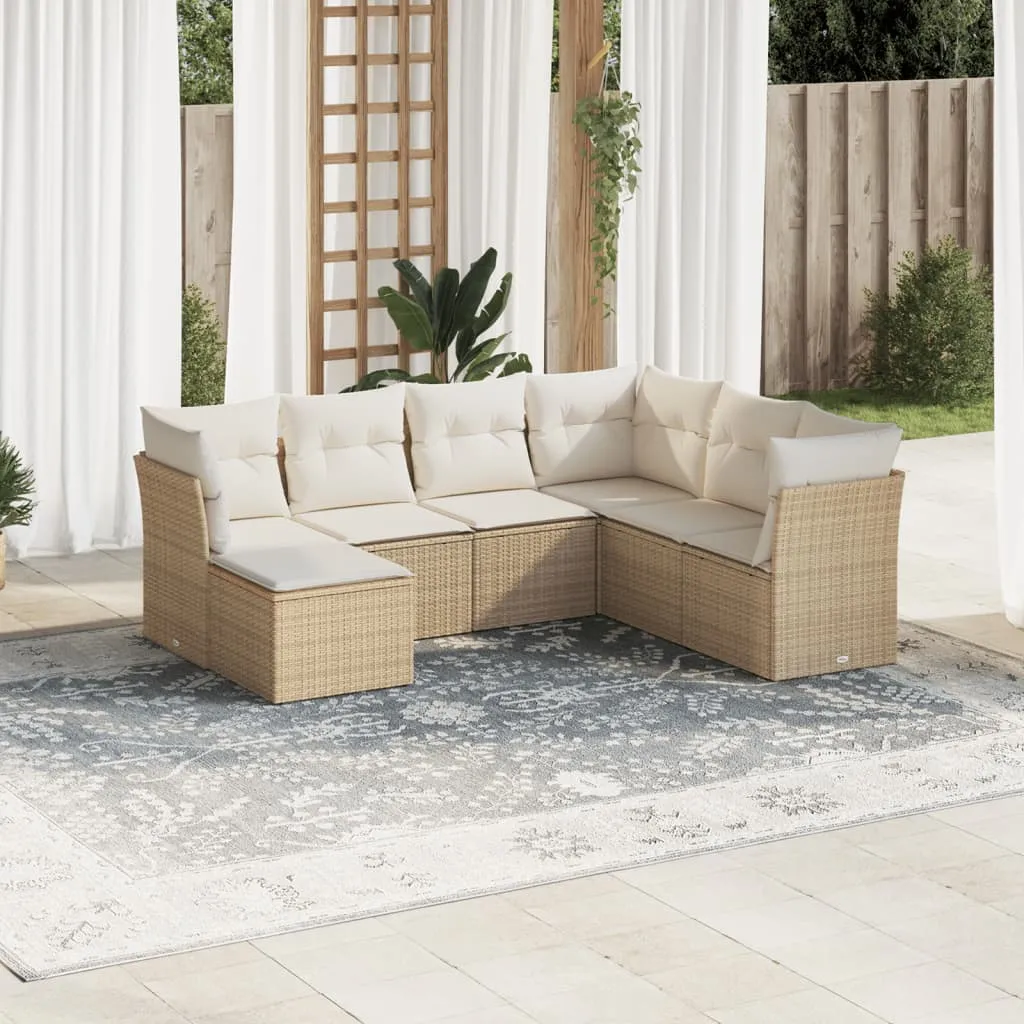 vidaXL Set Divani da Giardino 7 pz con Cuscini Beige in Polyrattan