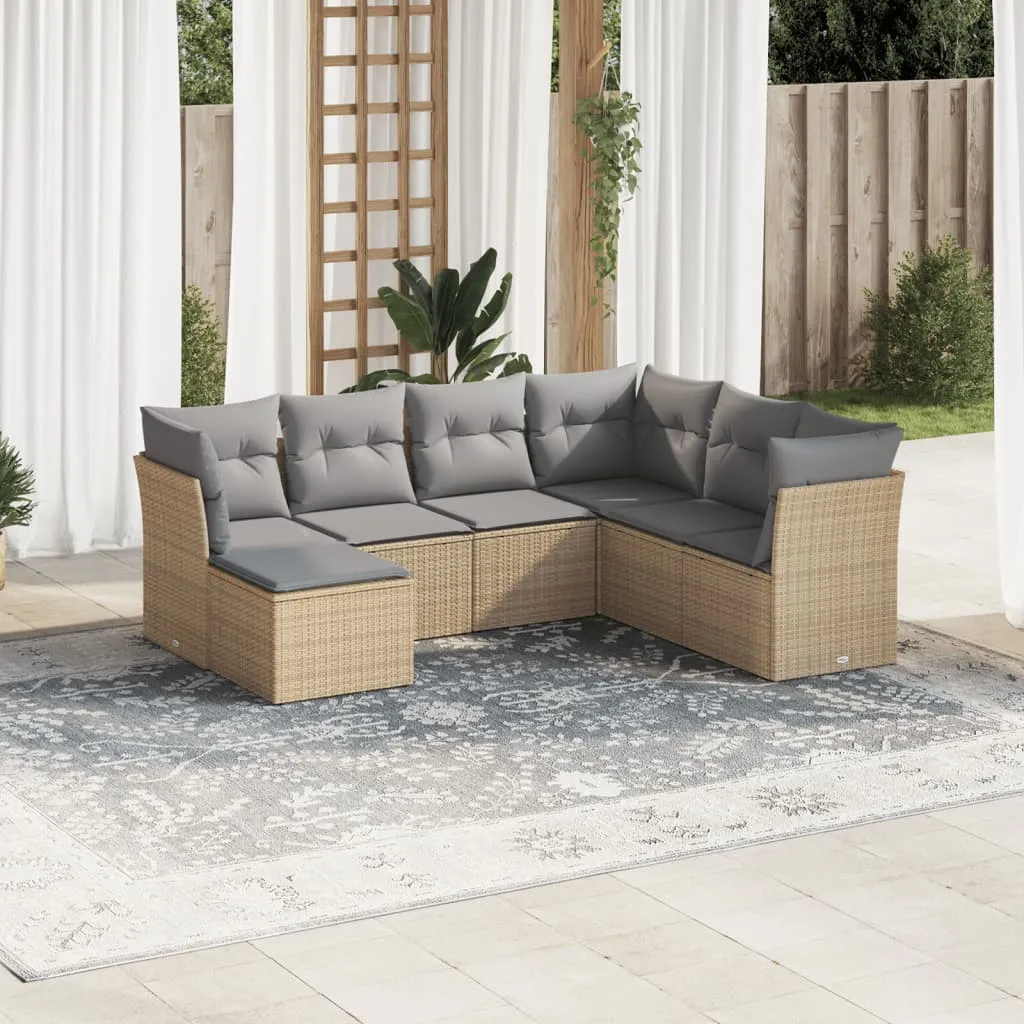 vidaXL Set Divani da Giardino 7 pz con Cuscini Beige in Polyrattan