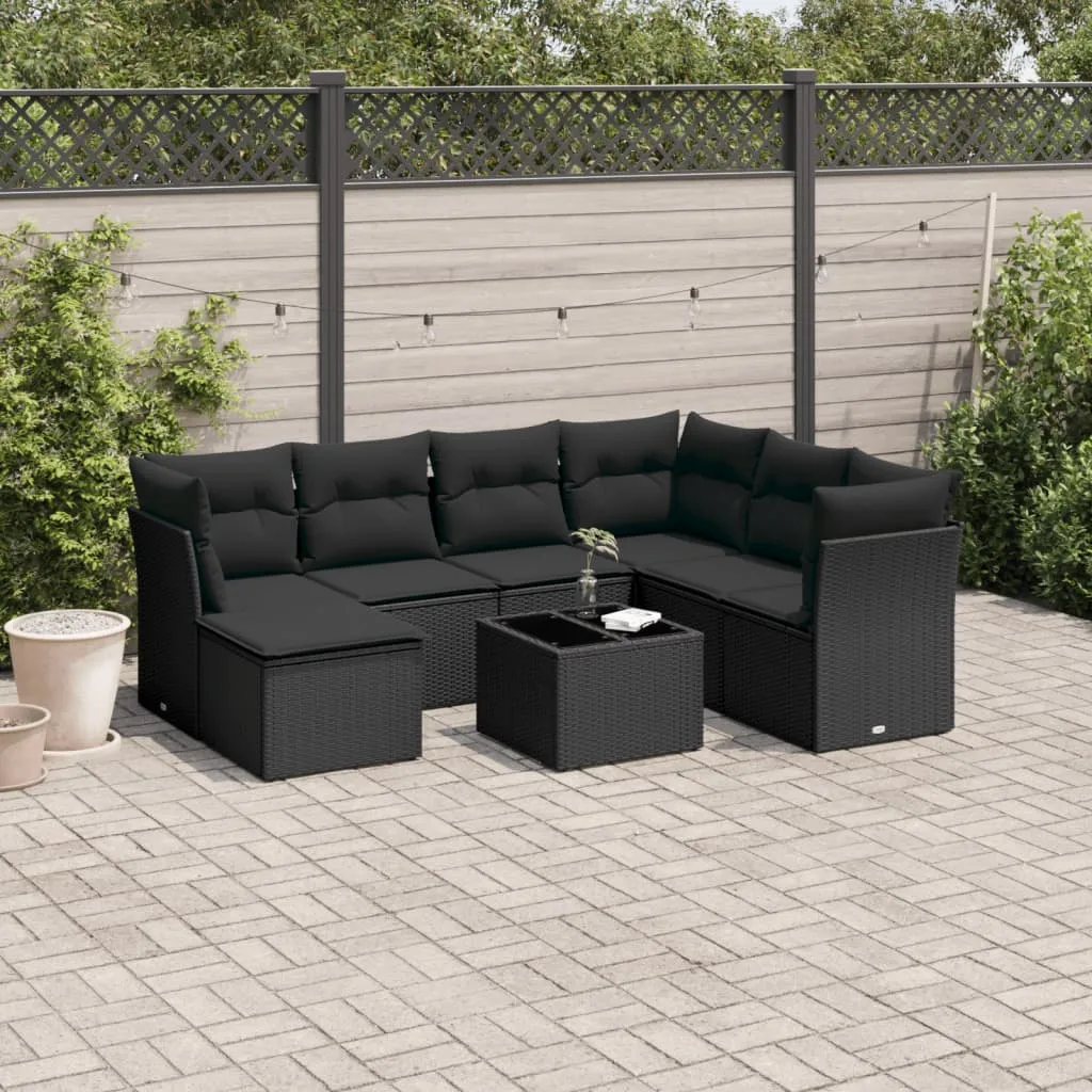 vidaXL Set Divani da Giardino con Cuscini 8 pz Nero in Polyrattan