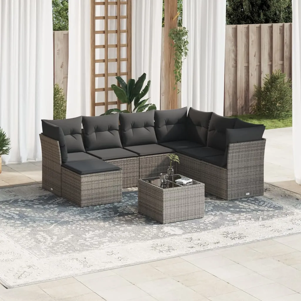 vidaXL Set Divano da Giardino 8 pz con Cuscini Grigio in Polyrattan