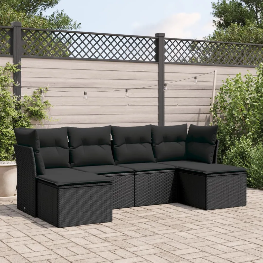 vidaXL Set Divano da Giardino 6 pz con Cuscini Nero in Polyrattan