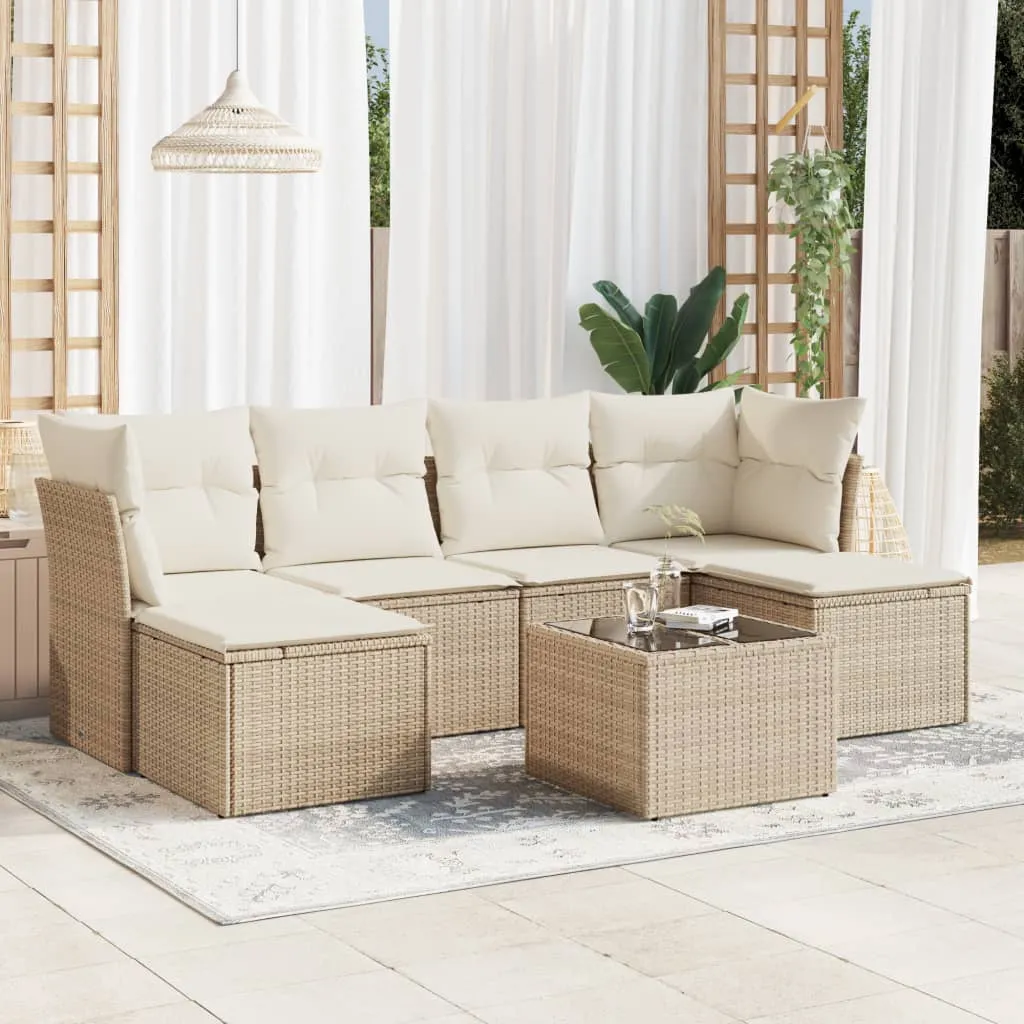 vidaXL Set Divani da Giardino 7 pz con Cuscini Beige in Polyrattan