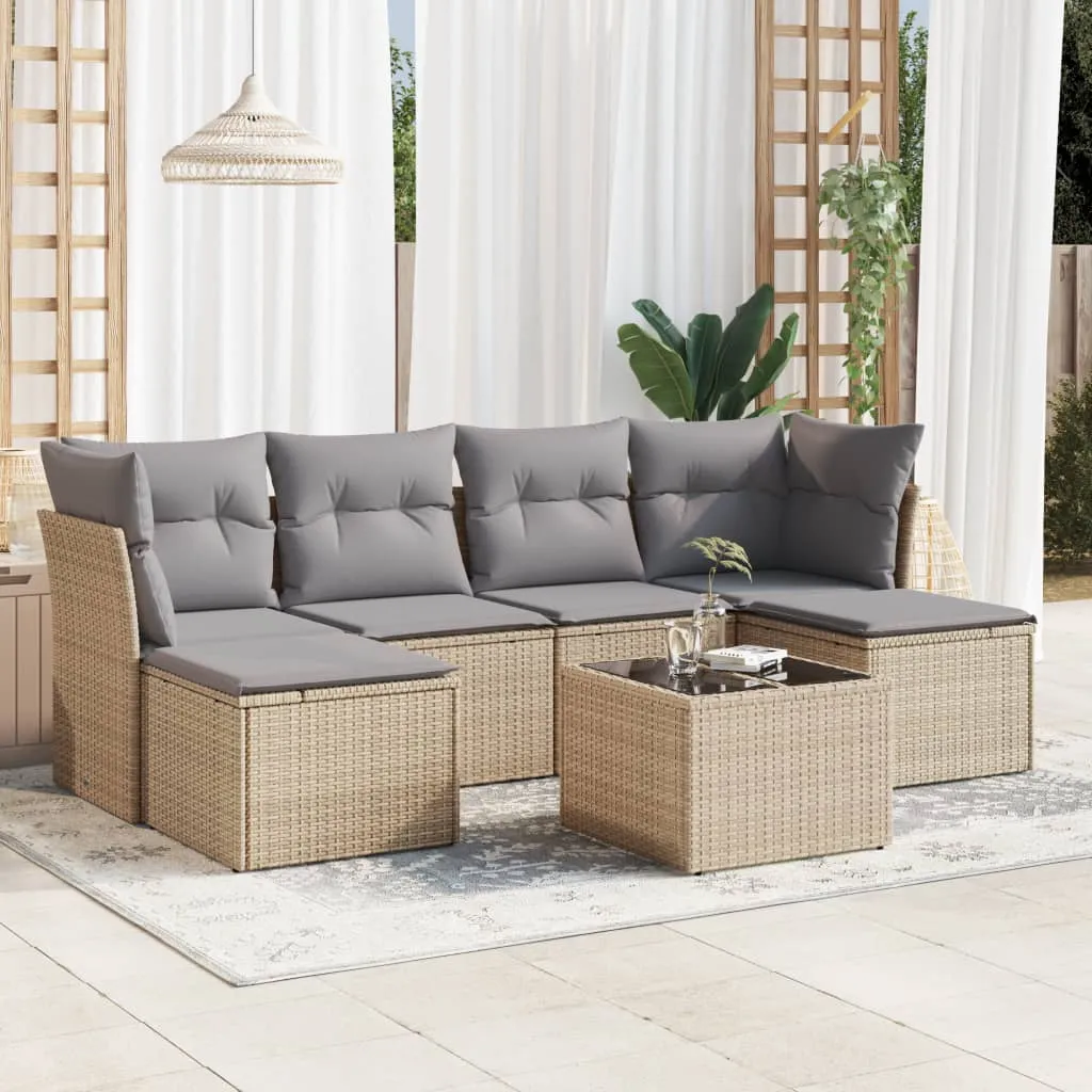 vidaXL Set Divani da Giardino 7 pz con Cuscini Beige in Polyrattan