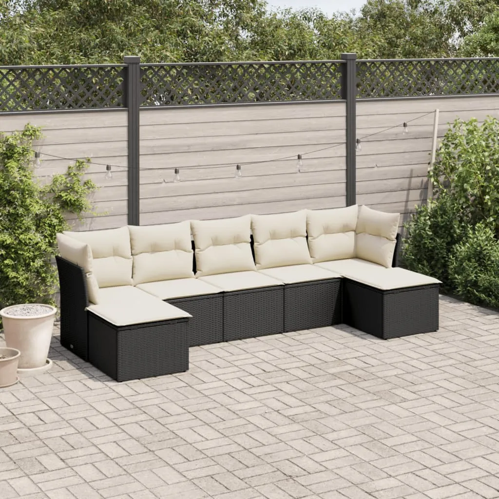 vidaXL Set Divani da Giardino con Cuscini 7pz Nero Polyrattan