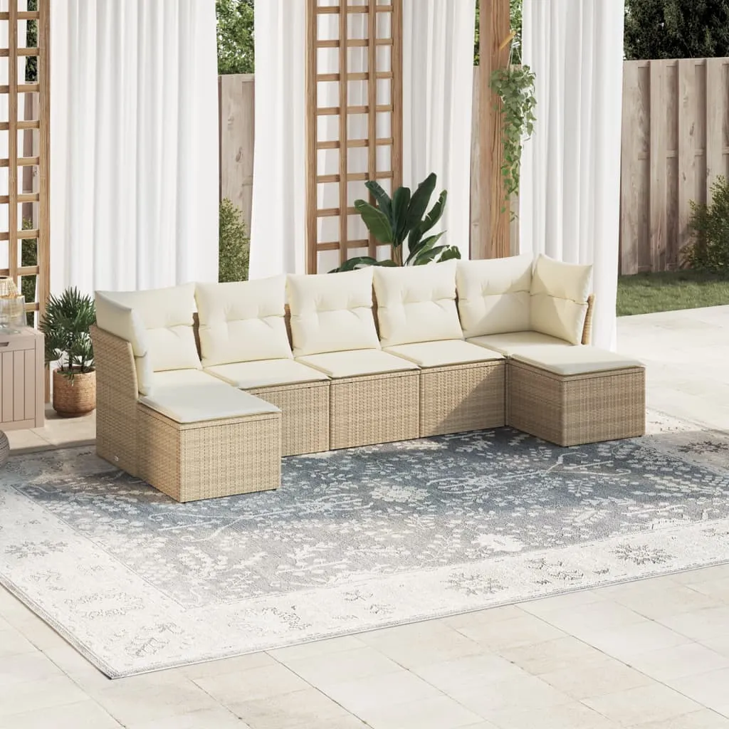 vidaXL Set Divani da Giardino 7 pz con Cuscini Beige in Polyrattan