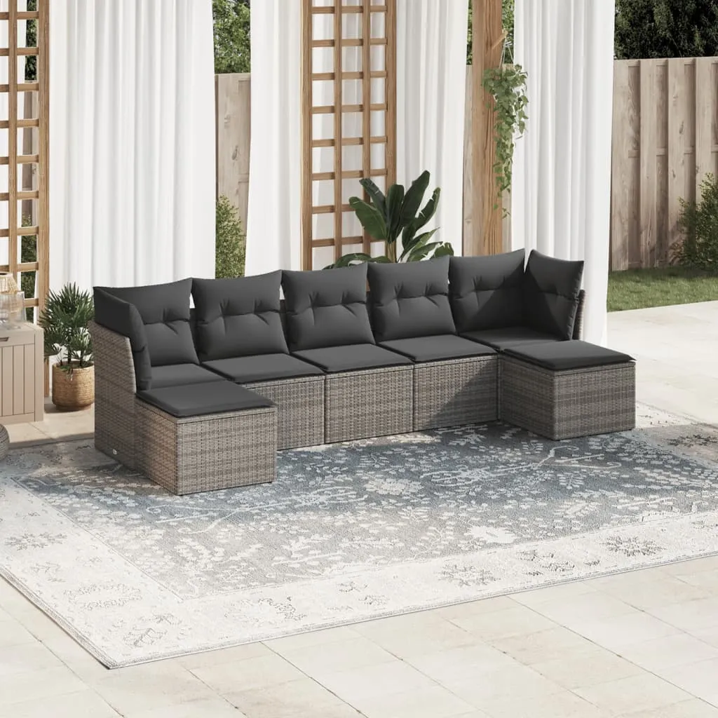 vidaXL Set Divani da Giardino 7 pz con Cuscini Grigio in Polyrattan