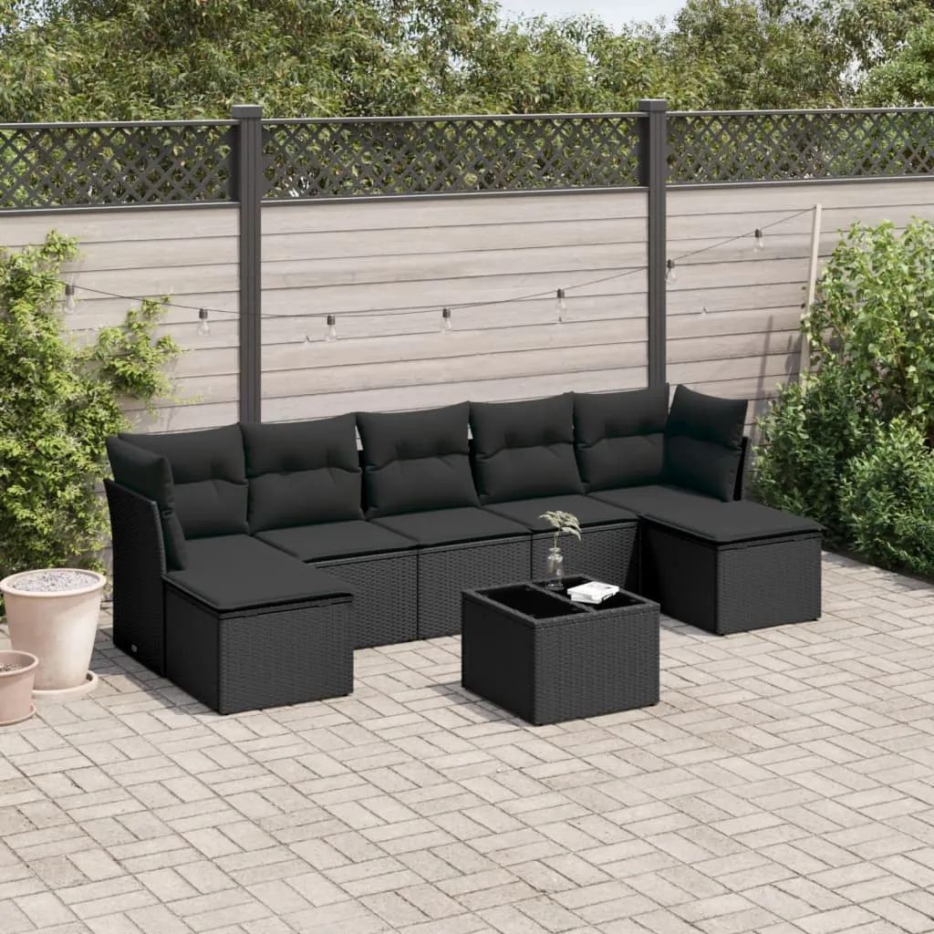 vidaXL Set Divani da Giardino con Cuscini 8 pz Nero in Polyrattan