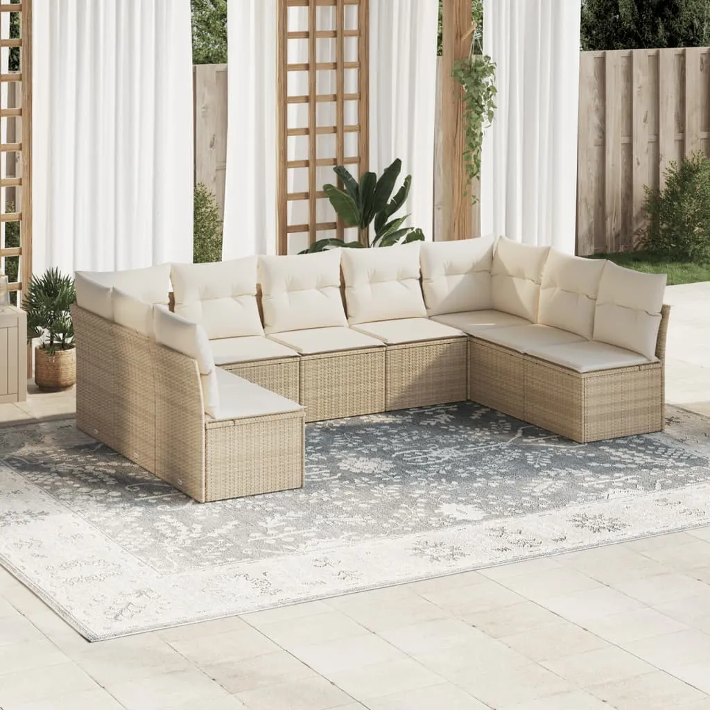 vidaXL Set Divano da Giardino 9 pz con Cuscini Beige in Polyrattan