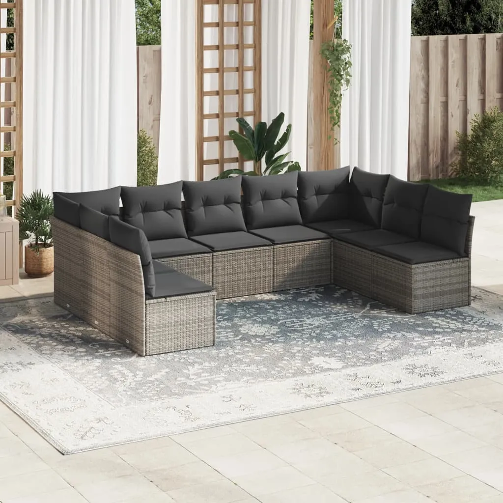 vidaXL Set Divano da Giardino 9 pz con Cuscini Grigio in Polyrattan