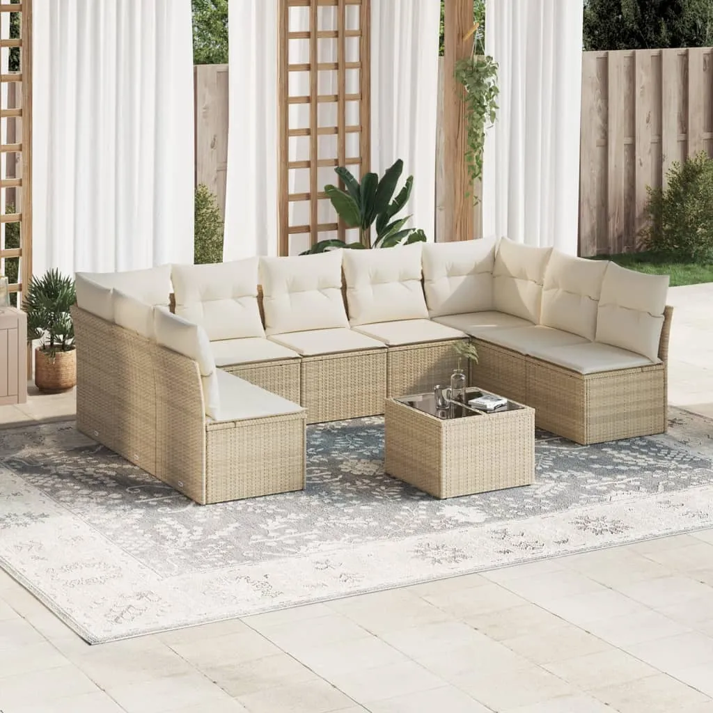 vidaXL Set Divano da Giardino 10 pz con Cuscini Beige in Polyrattan