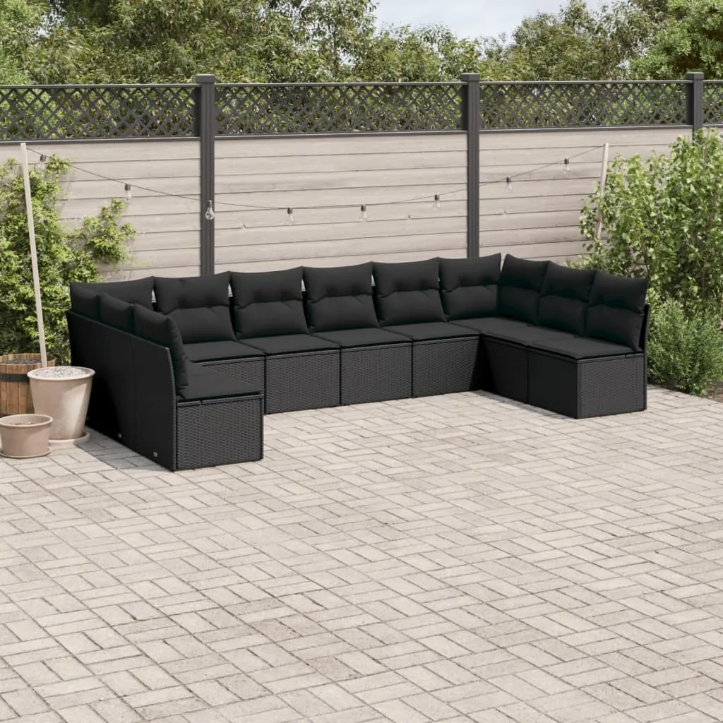 vidaXL Set Divani da Giardino 10pz con Cuscini in Polyrattan Nero