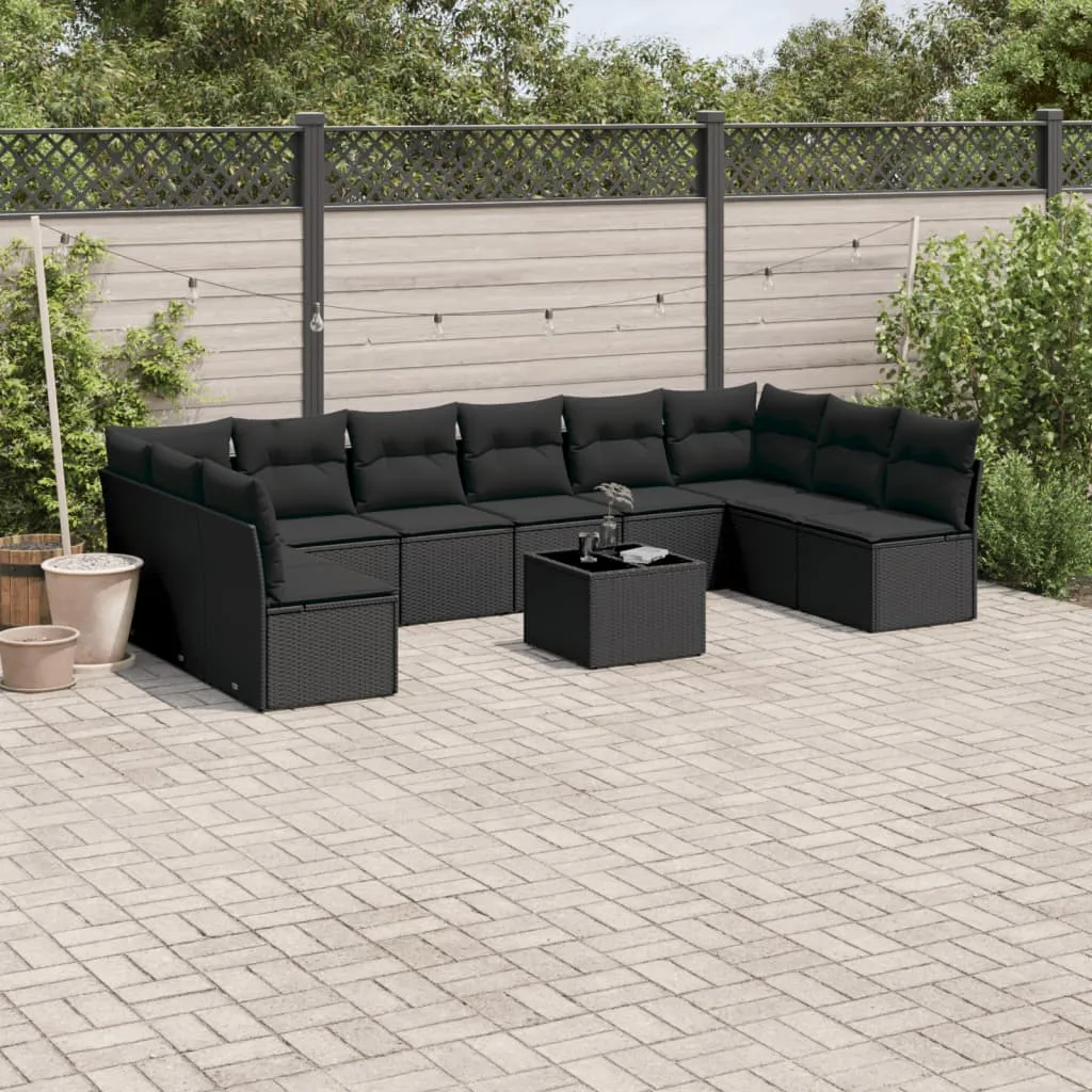 vidaXL Set Divani da Giardino 11 pz con Cuscini in Polyrattan Nero