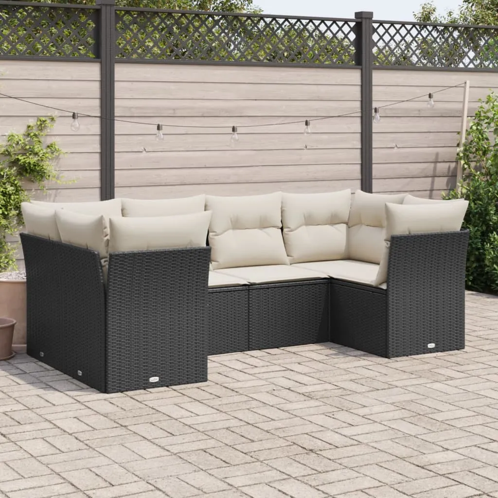 vidaXL Set Divano da Giardino 6 pz con Cuscini Nero in Polyrattan