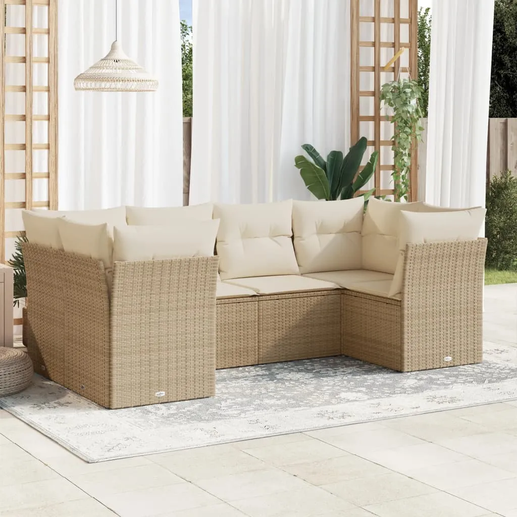 vidaXL Set Divano da Giardino 6 pz con Cuscini Beige in Polyrattan