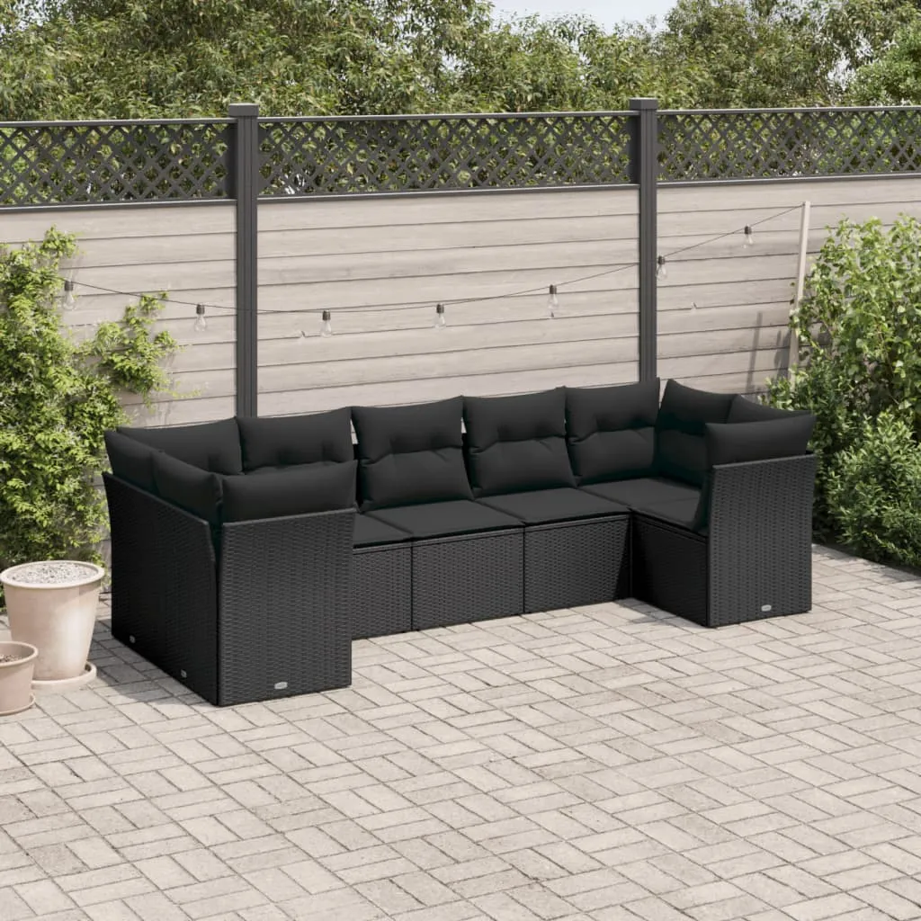 vidaXL Set Divani da Giardino con Cuscini 7pz Nero Polyrattan