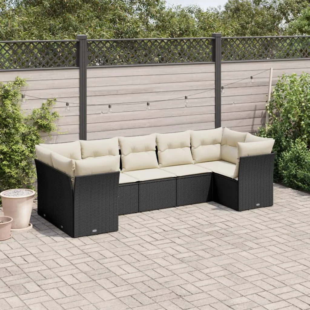 vidaXL Set Divani da Giardino con Cuscini 7pz Nero Polyrattan