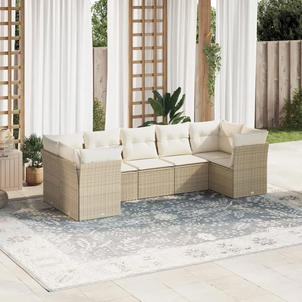 vidaXL Set Divani da Giardino 7 pz con Cuscini Beige in Polyrattan