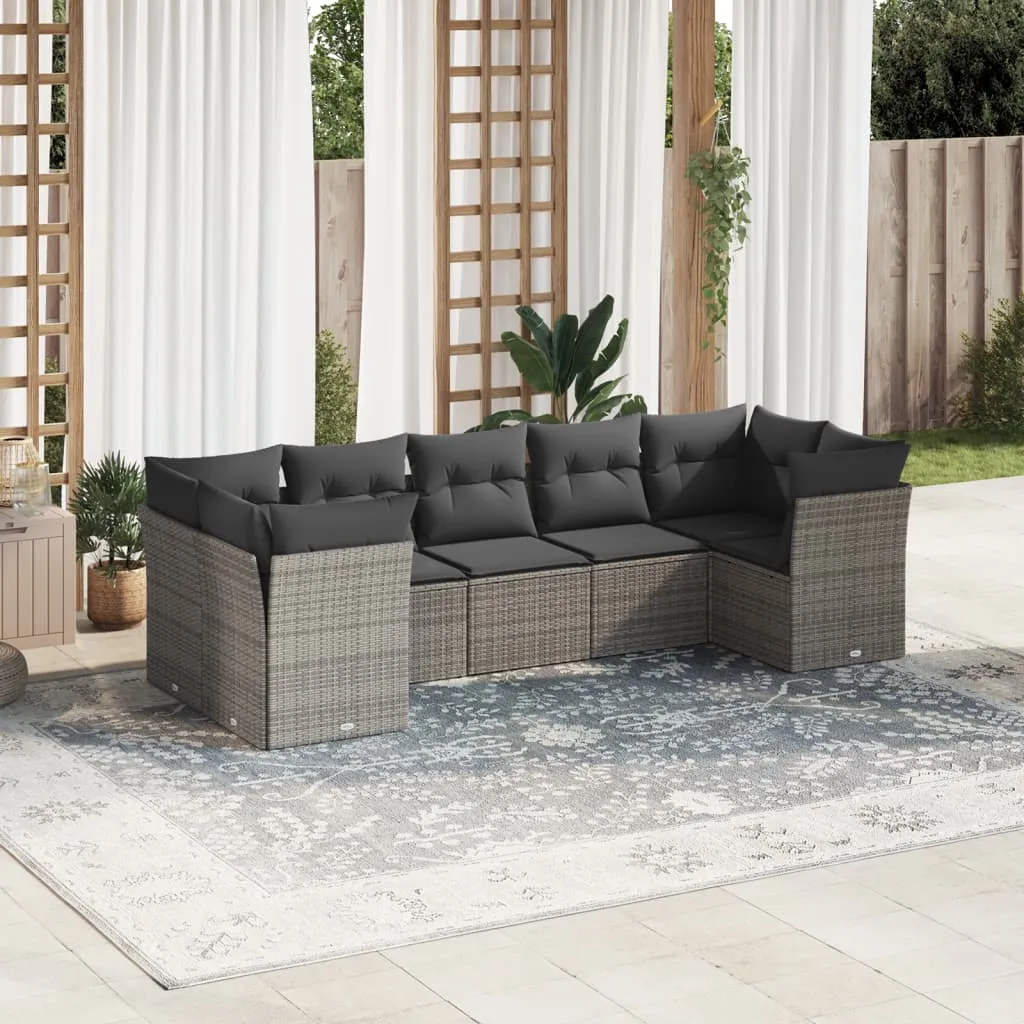 vidaXL Set Divani da Giardino 7 pz con Cuscini Grigio in Polyrattan