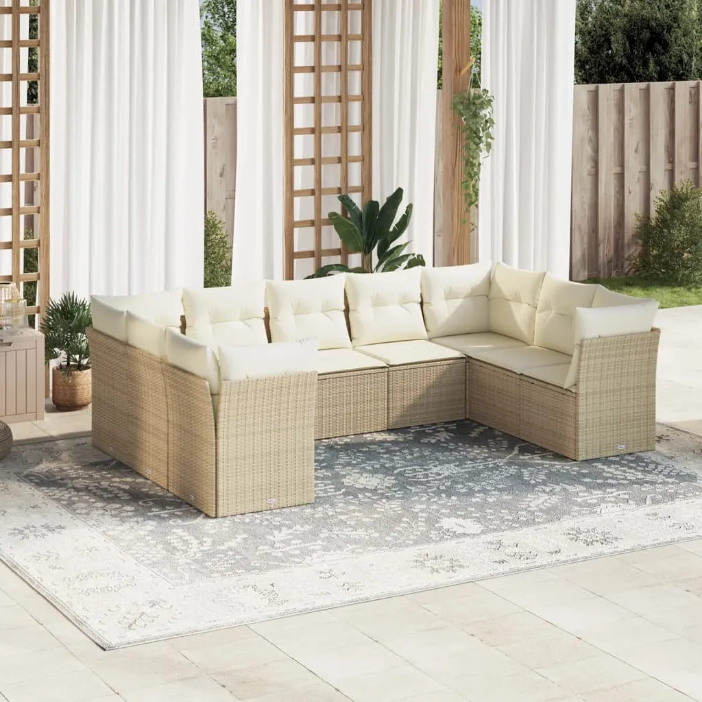 vidaXL Set Divano da Giardino 9 pz con Cuscini Beige in Polyrattan