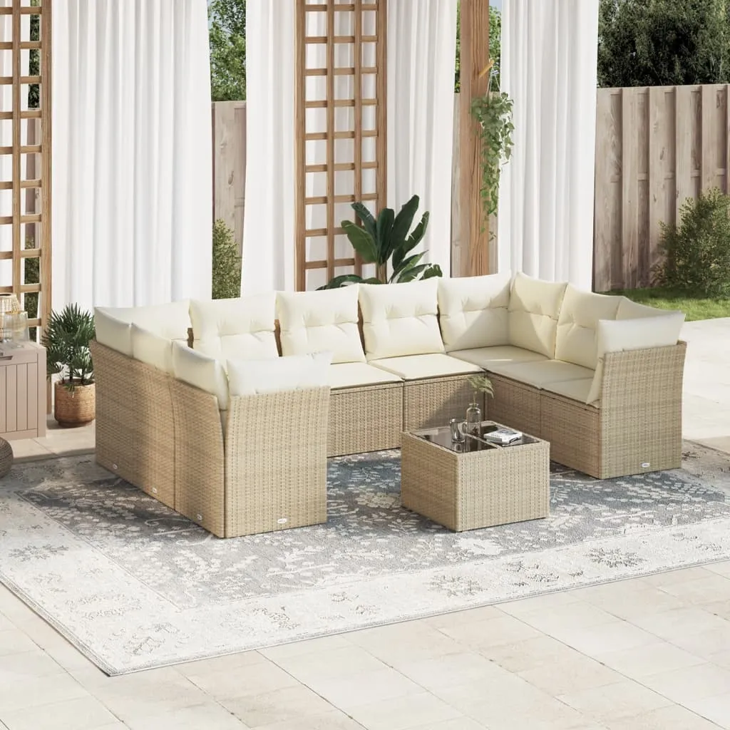 vidaXL Set Divano da Giardino 10 pz con Cuscini Beige in Polyrattan