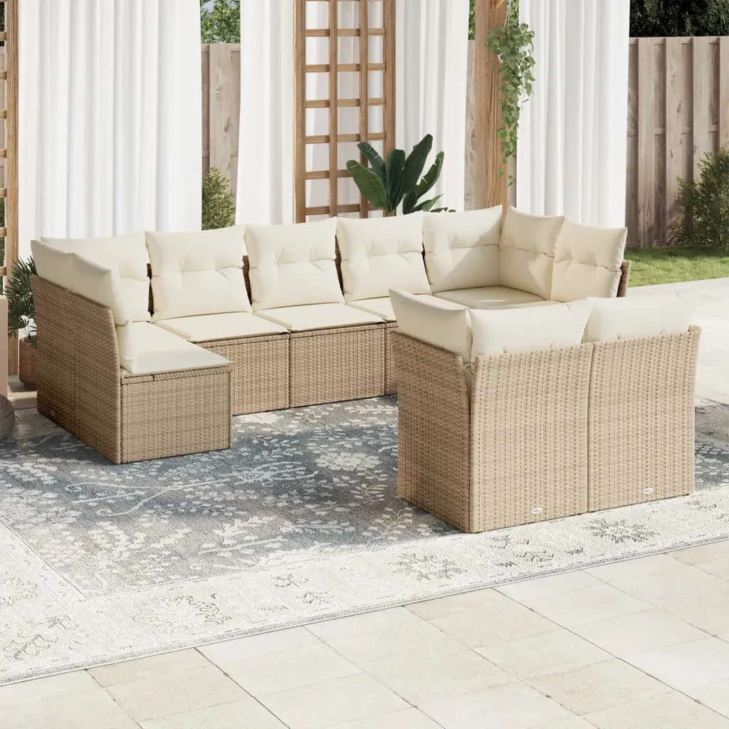 vidaXL Set Divano da Giardino 9 pz con Cuscini Beige in Polyrattan